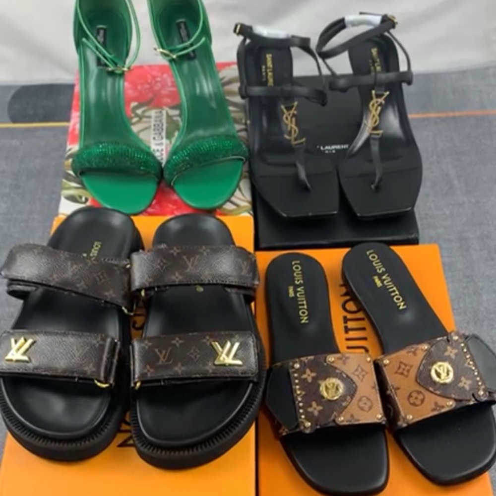 Louis Vuitton Women's Sandals - Black and Brown Monogram